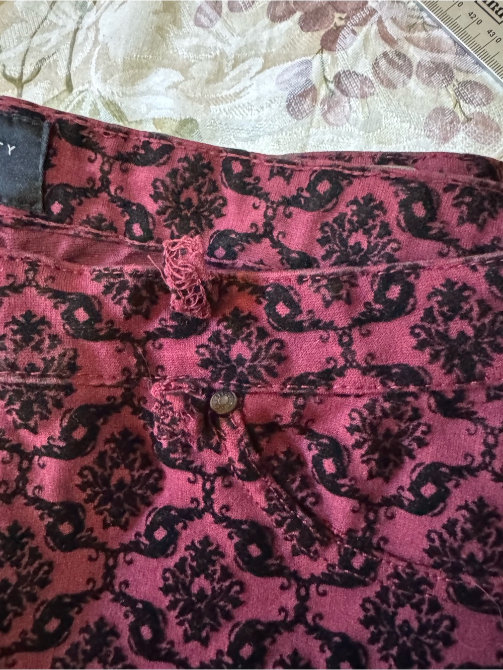 Celebrity Pink 15/32 Burnt Red Black Flocked Damask Skinny Pants Goth - Picture 5 of 10